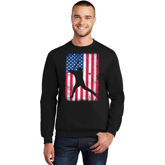 Patriotic Baseball Player 4th Of July Usa American Flag Tall Sweatshirt