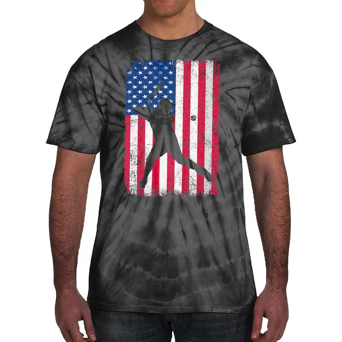 Patriotic Baseball Player 4th Of July Usa American Flag Tie-Dye T-Shirt