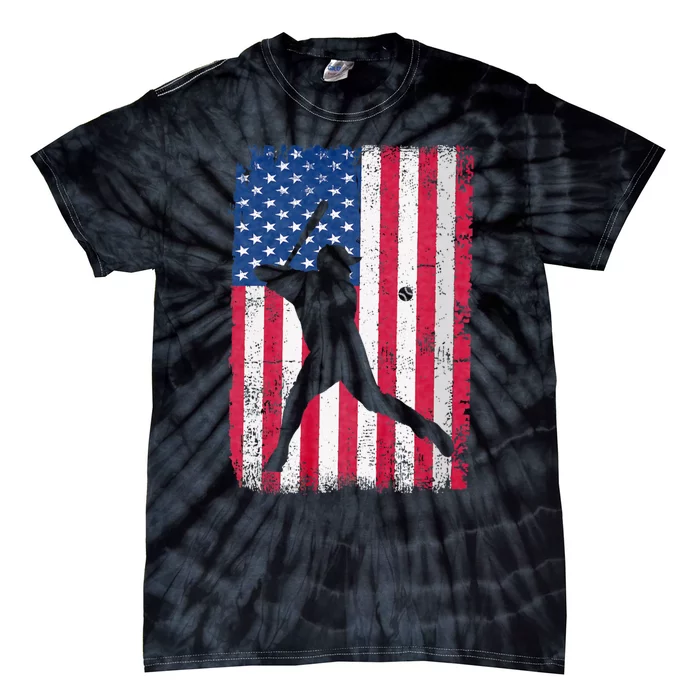 Patriotic Baseball Player 4th Of July Usa American Flag Tie-Dye T-Shirt