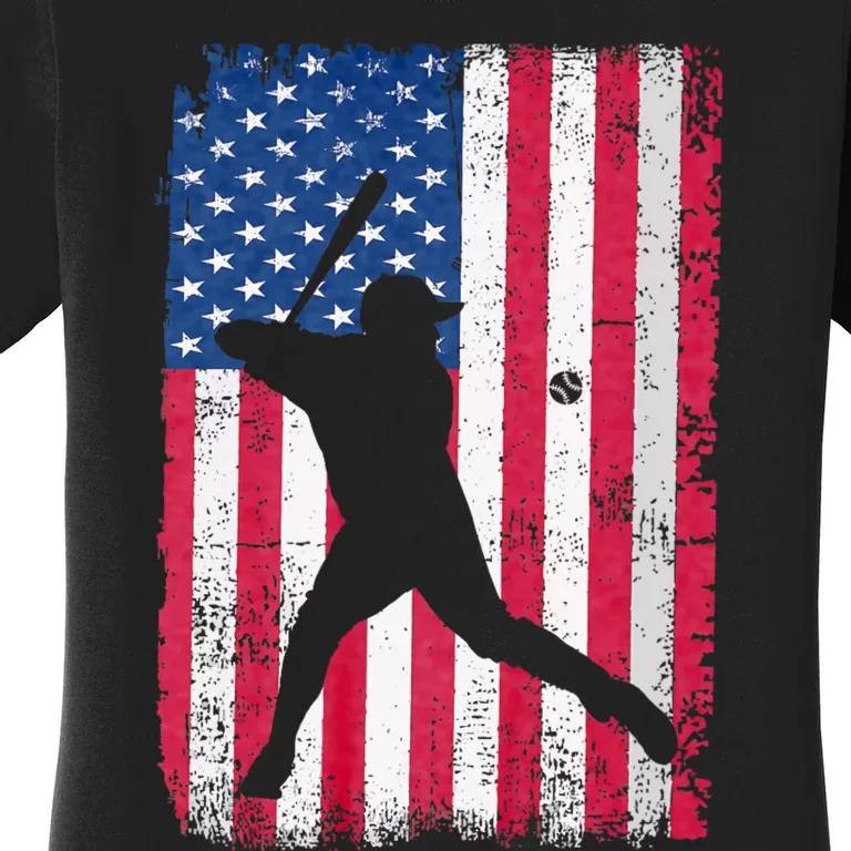 Patriotic Baseball Player 4th Of July Usa American Flag Women's T-Shirt