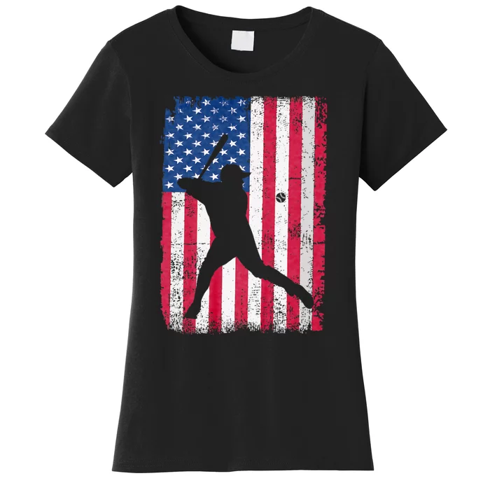 Patriotic Baseball Player 4th Of July Usa American Flag Women's T-Shirt