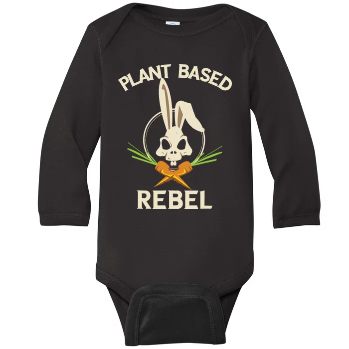 Plant Based Rebel Funny Vegan Vegetarian Bunny Gift Baby Long Sleeve Bodysuit