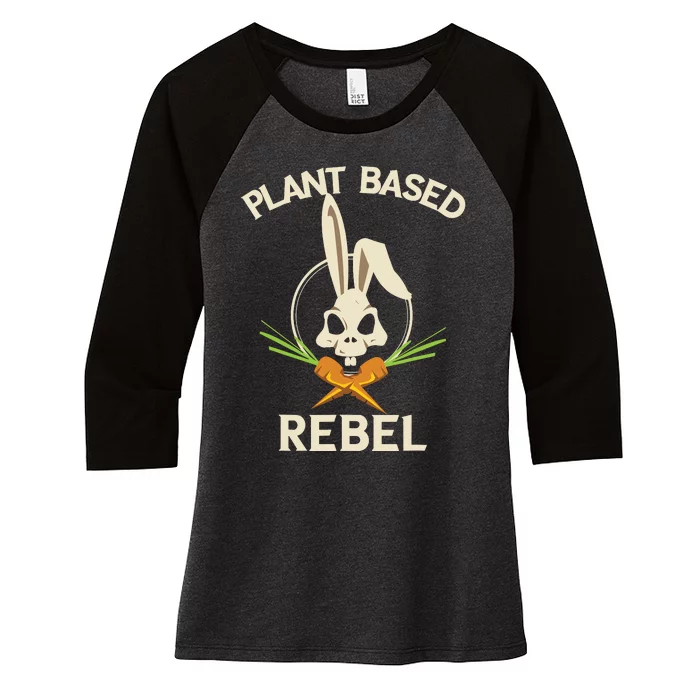 Plant Based Rebel Funny Vegan Vegetarian Bunny Gift Women's Tri-Blend 3/4-Sleeve Raglan Shirt