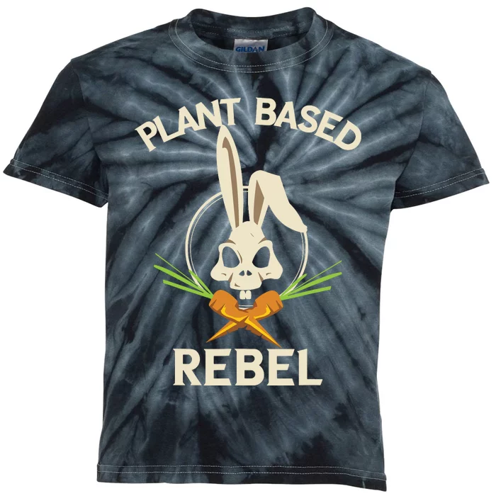 Plant Based Rebel Funny Vegan Vegetarian Bunny Gift Kids Tie-Dye T-Shirt