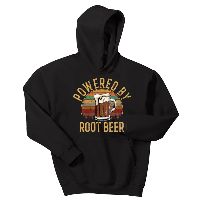 Powered by root beer retro root beer Kids Hoodie