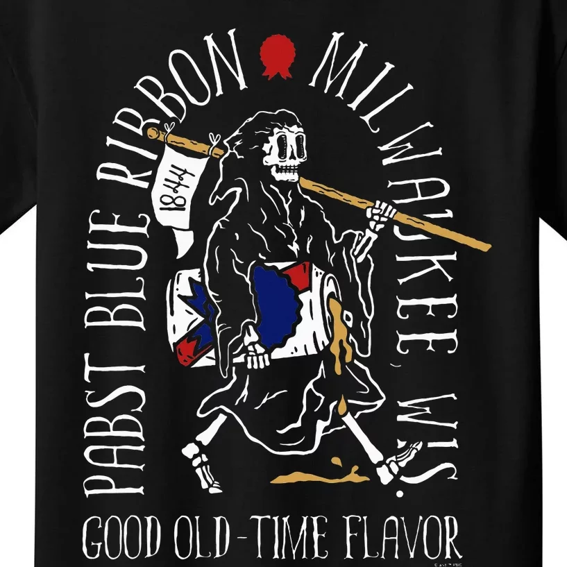 Pabst Blue Ribbon Beer Good Oldtime Flavor Skeleton Kids T-Shirt