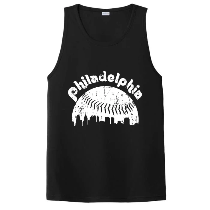 Philadelphia Baseball Retro Philly Skyline Game Day Performance Tank