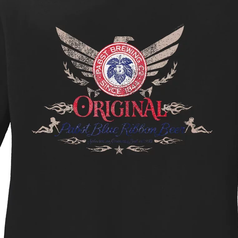 Pabst Blue Ribbon Beer Original Logo Eagle With Wings Ladies Long Sleeve Shirt