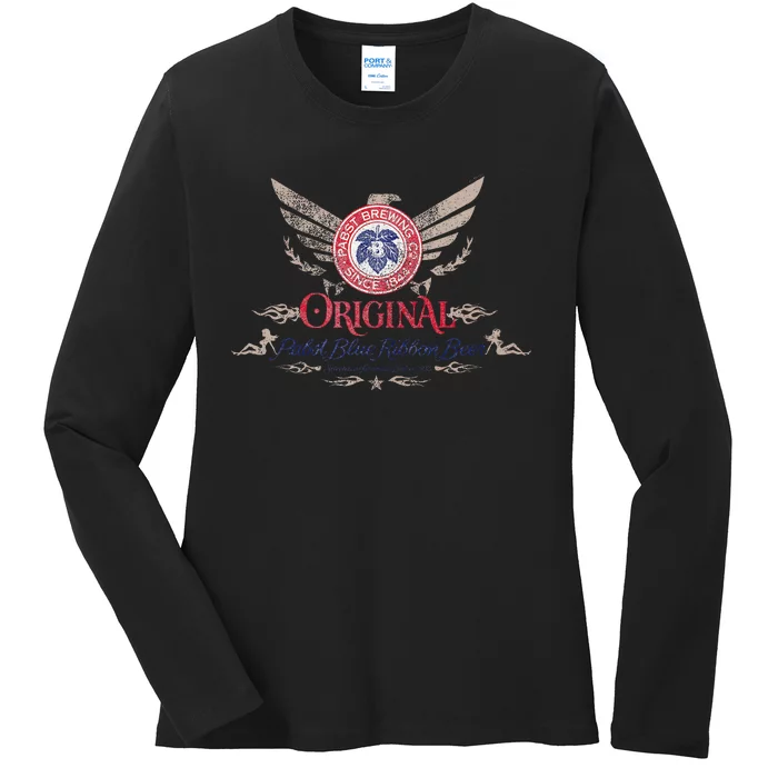 Pabst Blue Ribbon Beer Original Logo Eagle With Wings Ladies Long Sleeve Shirt