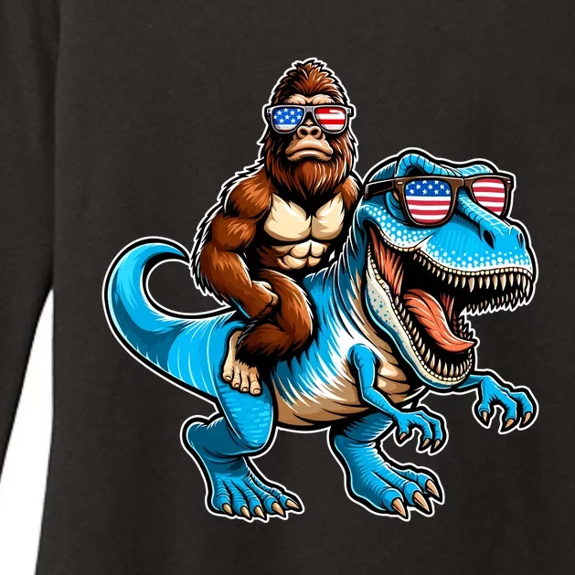 Patriotic Bigfoot Riding T Rex Womens CVC Long Sleeve Shirt