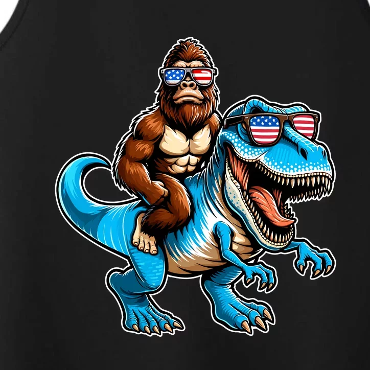 Patriotic Bigfoot Riding T Rex Performance Tank