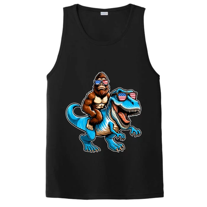 Patriotic Bigfoot Riding T Rex Performance Tank