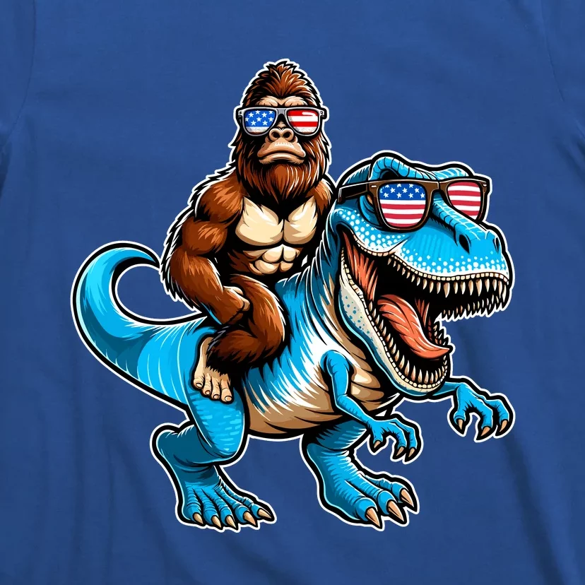 Patriotic Bigfoot Riding T Rex T-Shirt