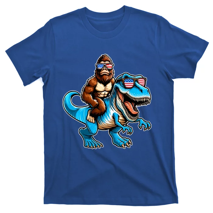 Patriotic Bigfoot Riding T Rex T-Shirt