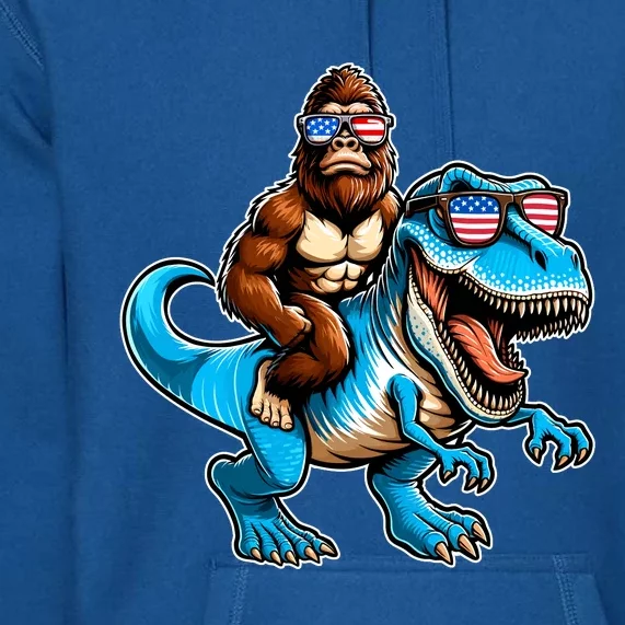 Patriotic Bigfoot Riding T Rex Premium Hoodie