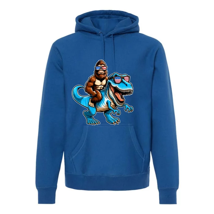 Patriotic Bigfoot Riding T Rex Premium Hoodie