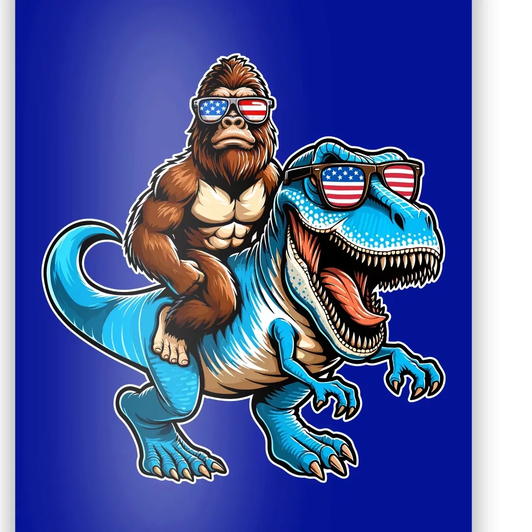 Patriotic Bigfoot Riding T Rex Poster