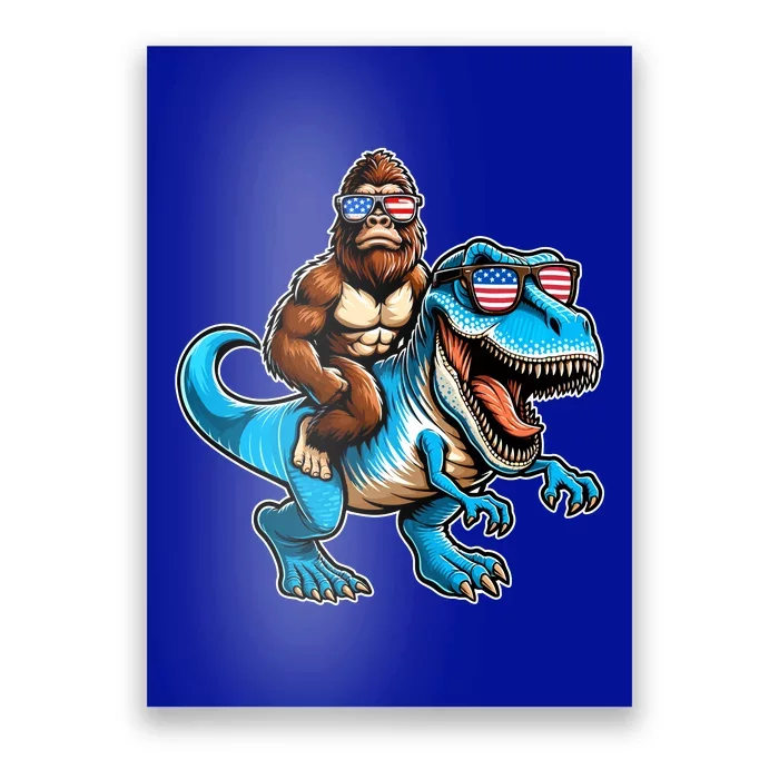 Patriotic Bigfoot Riding T Rex Poster