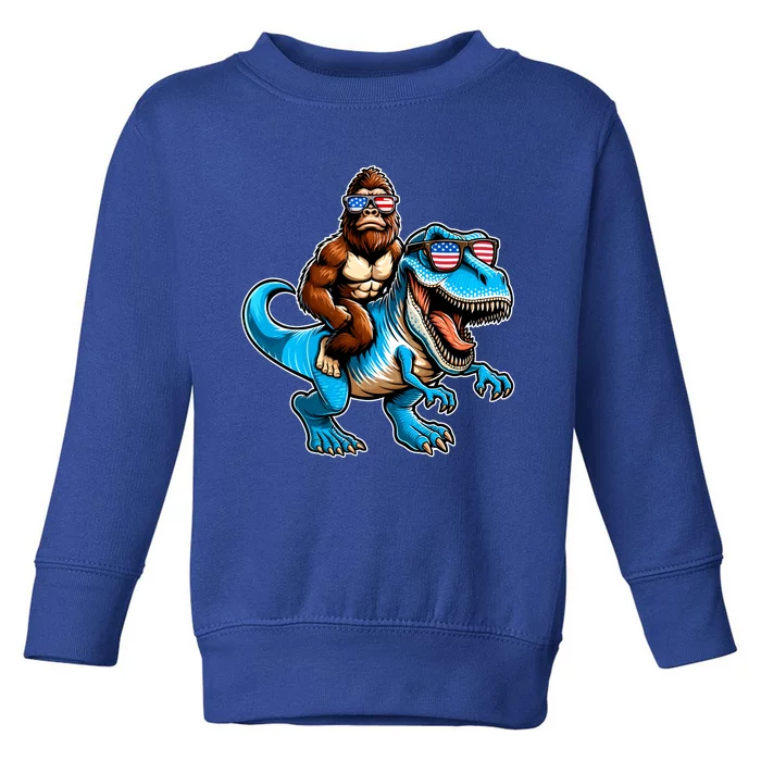 Patriotic Bigfoot Riding T Rex Toddler Sweatshirt