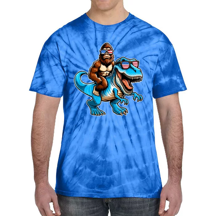 Patriotic Bigfoot Riding T Rex Tie-Dye T-Shirt