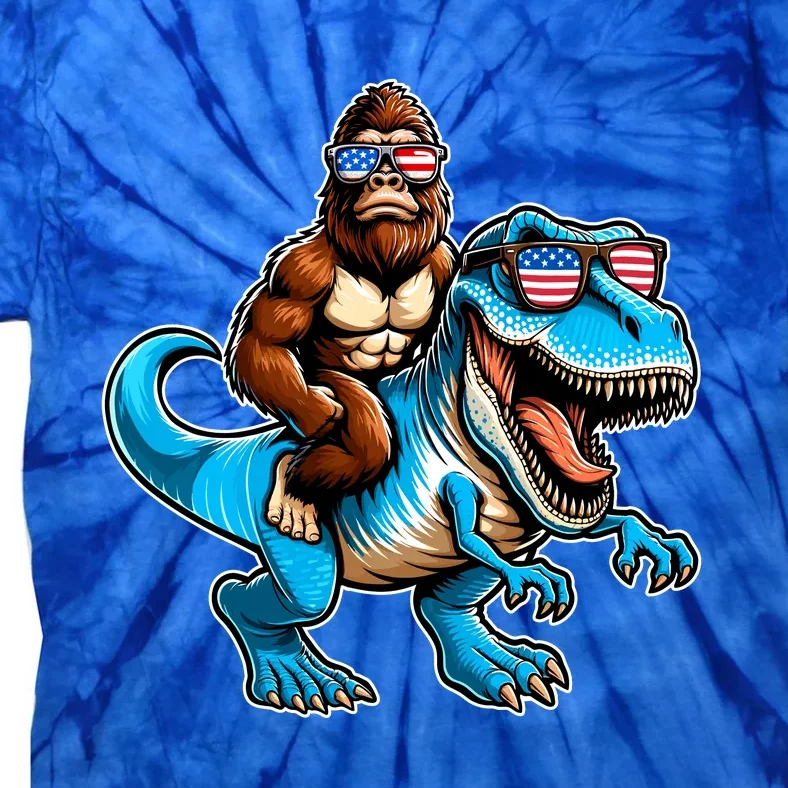 Patriotic Bigfoot Riding T Rex Tie-Dye T-Shirt