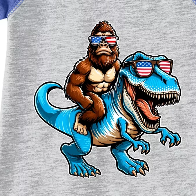 Patriotic Bigfoot Riding T Rex Infant Baby Jersey Bodysuit