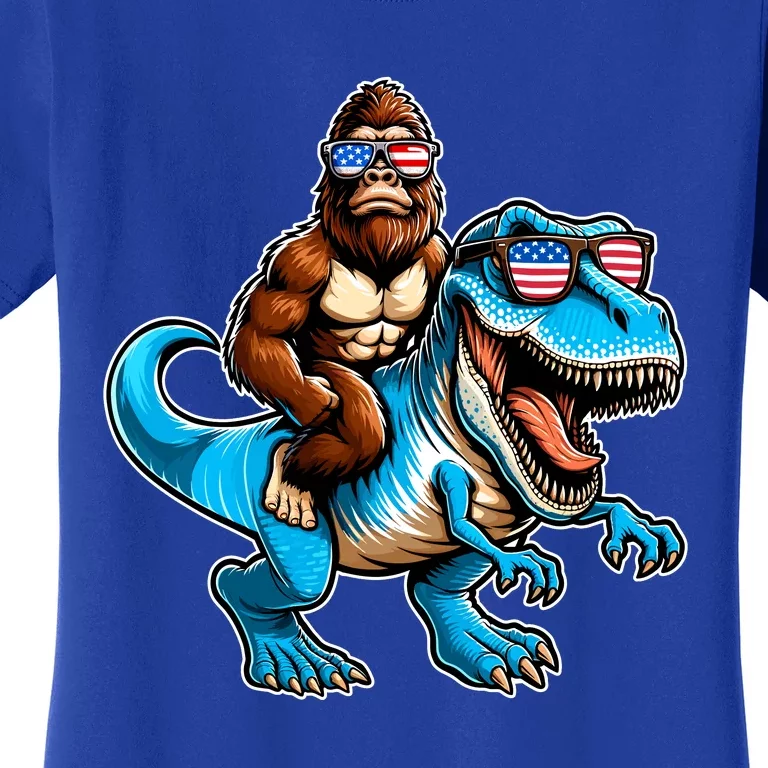 Patriotic Bigfoot Riding T Rex Women's T-Shirt