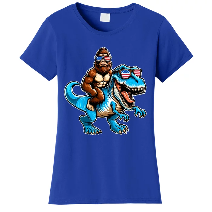 Patriotic Bigfoot Riding T Rex Women's T-Shirt