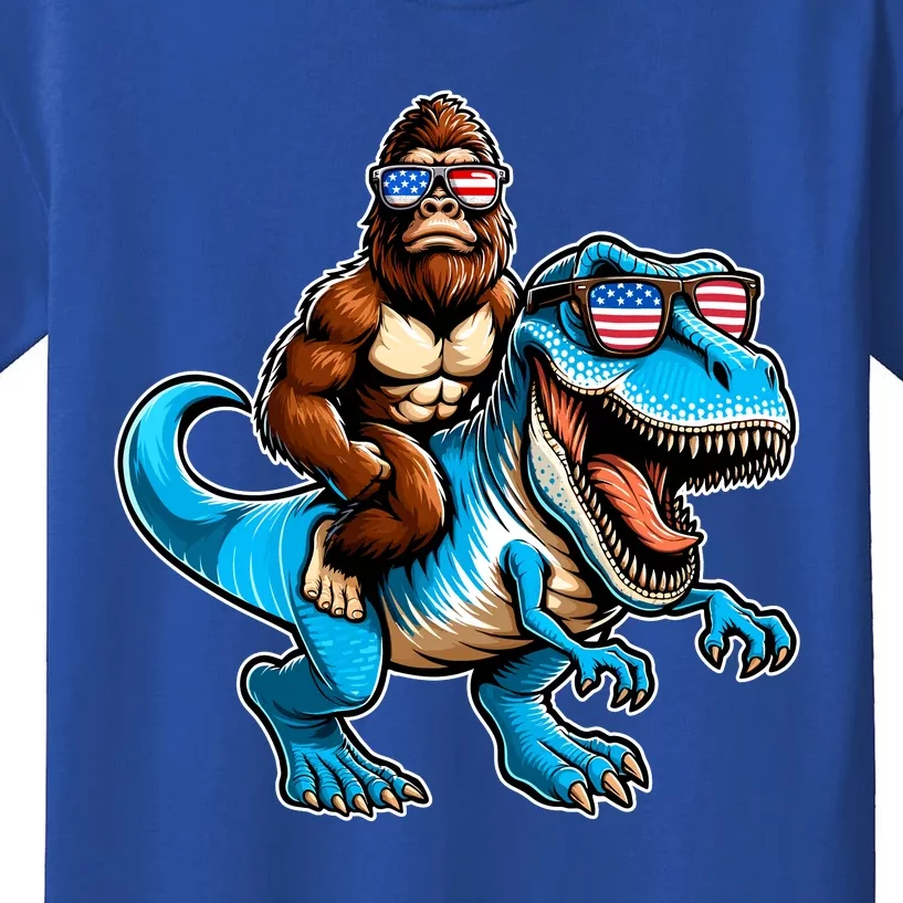 Patriotic Bigfoot Riding T Rex Kids T-Shirt