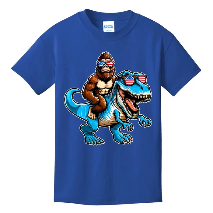 Patriotic Bigfoot Riding T Rex Kids T-Shirt