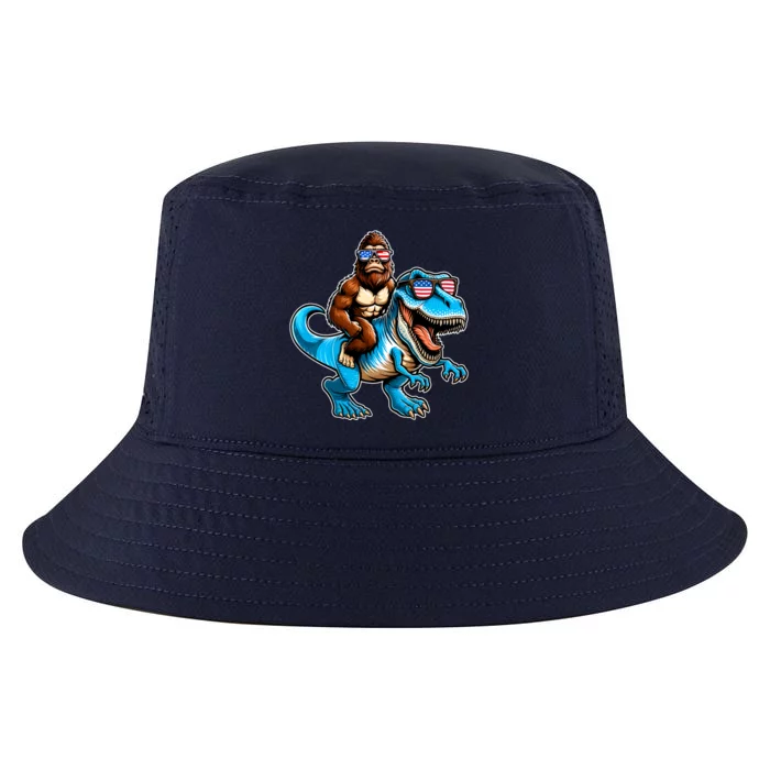 Patriotic Bigfoot Riding T Rex Cool Comfort Performance Bucket Hat