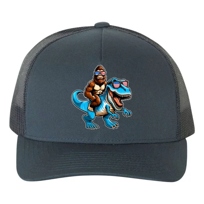 Patriotic Bigfoot Riding T Rex Yupoong Adult 5-Panel Trucker Hat