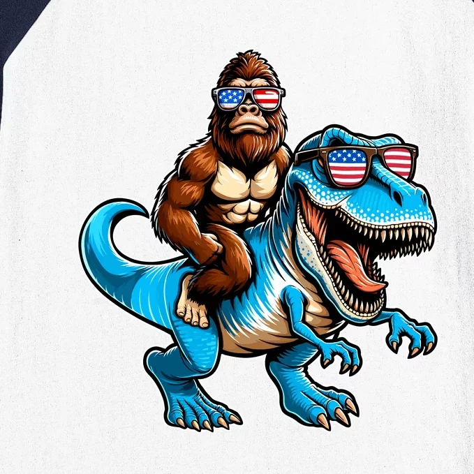 Patriotic Bigfoot Riding T Rex Baseball Sleeve Shirt