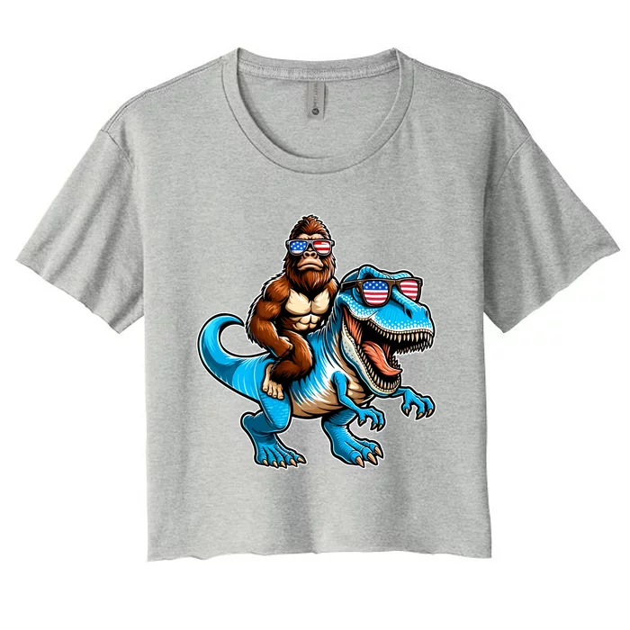 Patriotic Bigfoot Riding T Rex Women's Crop Top Tee