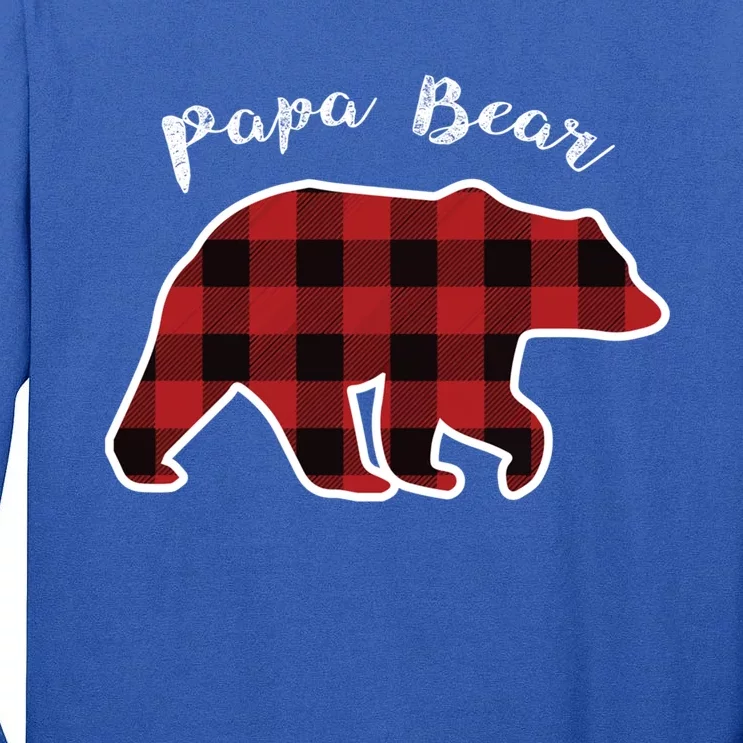 Papa Bear Red Plaid Christmas Pajama Family Dad Gift Cute Gift Tall Long Sleeve T-Shirt