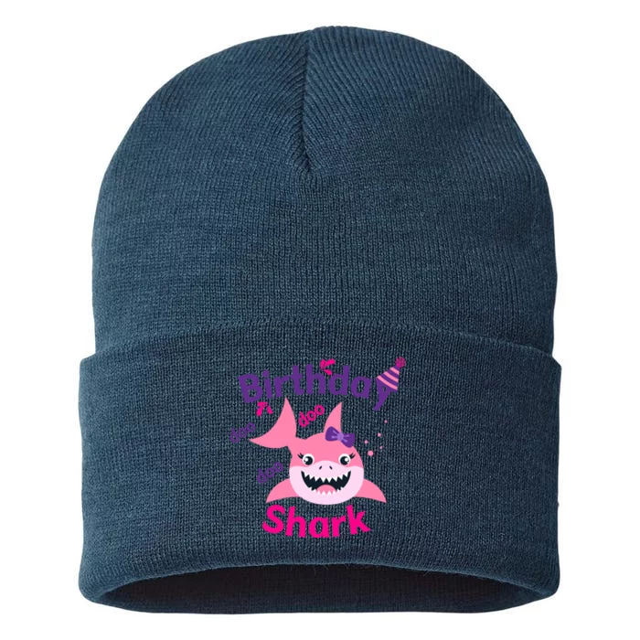 Pink Birthday Shark Doo Doo Doo Sustainable Knit Beanie