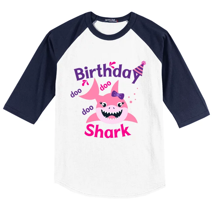 Pink Birthday Shark Doo Doo Doo Baseball Sleeve Shirt