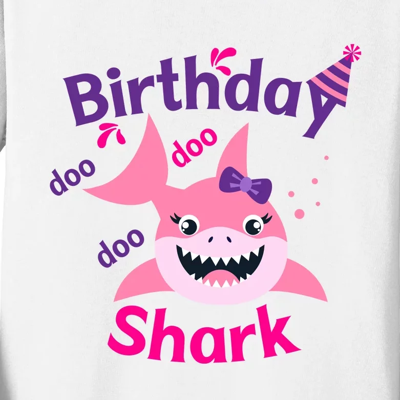 Pink Birthday Shark Doo Doo Doo Kids Long Sleeve Shirt