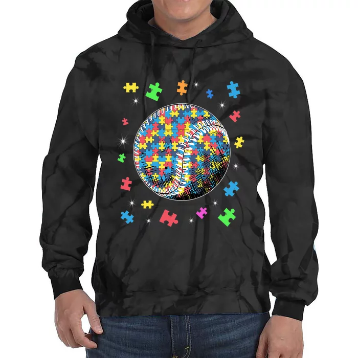 Puzzle Baseball Support Autism Awareness Tie Dye Hoodie