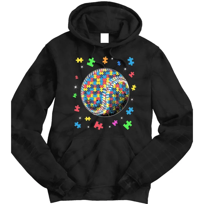 Puzzle Baseball Support Autism Awareness Tie Dye Hoodie