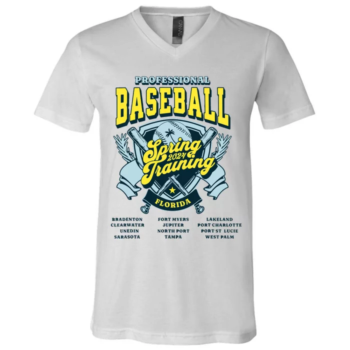 Professional Baseball Spring Training 2024 Florida Cities V-Neck T-Shirt