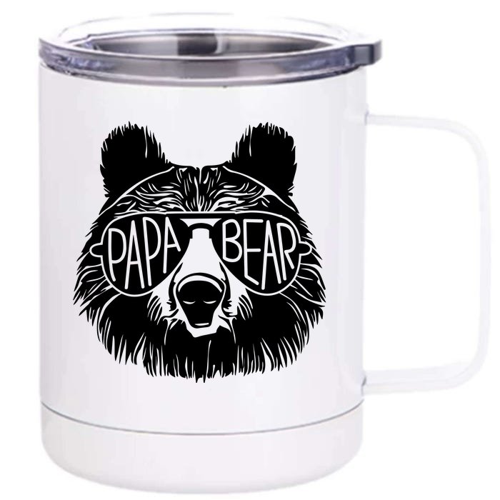 Papa Bear Sunglass Dad Fathers Day Husband Present Family Matching Front & Back 12oz Stainless Steel Tumbler Cup