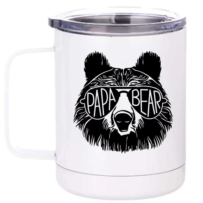 Papa Bear Sunglass Dad Fathers Day Husband Present Family Matching Front & Back 12oz Stainless Steel Tumbler Cup