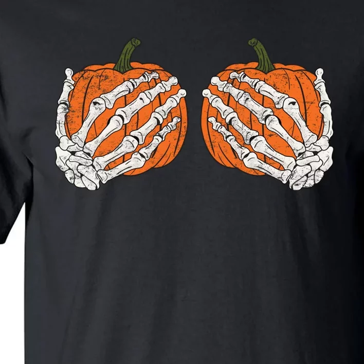 Pumpkin Boobies Skeleton Hands Adult Wo's Funny Halloween Tall T-Shirt