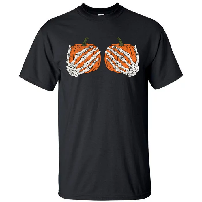 Pumpkin Boobies Skeleton Hands Adult Wo's Funny Halloween Tall T-Shirt