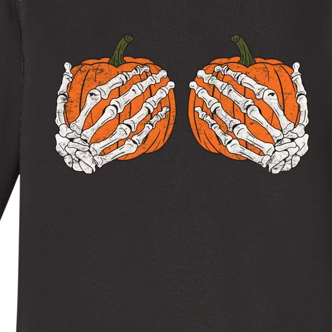 Pumpkin Boobies Skeleton Hands Adult Wo's Funny Halloween Baby Long Sleeve Bodysuit