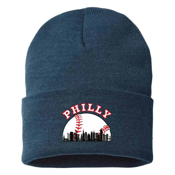 Philly Baseball Shirt Philadelphia Baseball PA Cityscape Skyline Sustainable Knit Beanie