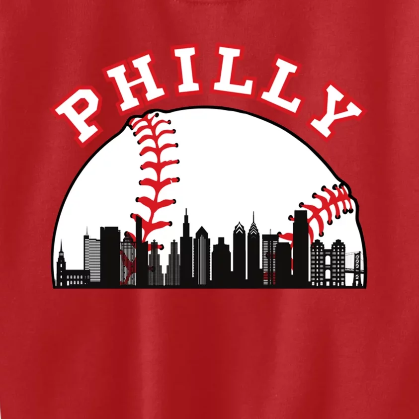 Philly Baseball Shirt Philadelphia Baseball PA Cityscape Skyline Kids Sweatshirt