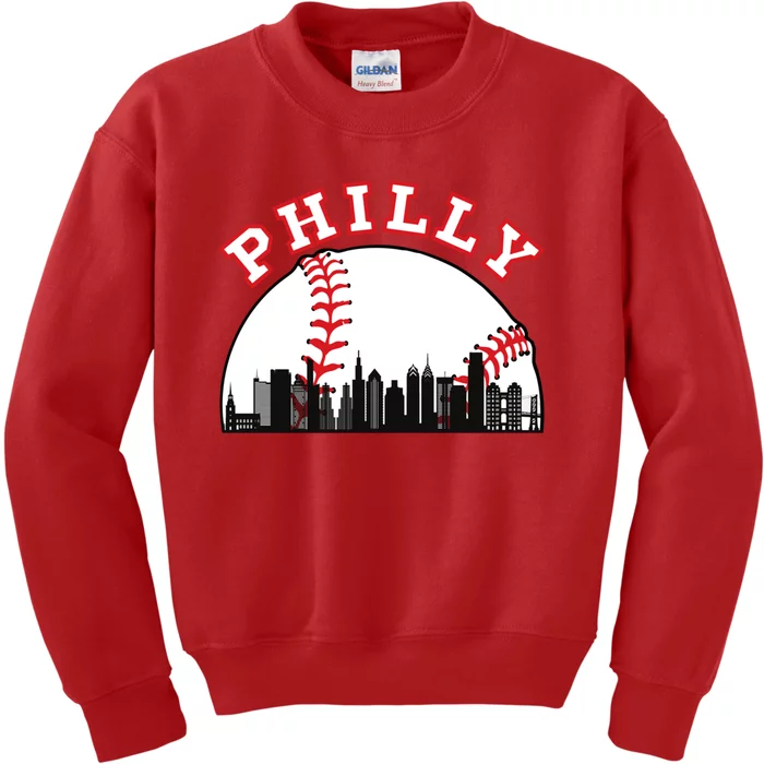 Philly Baseball Shirt Philadelphia Baseball PA Cityscape Skyline Kids Sweatshirt