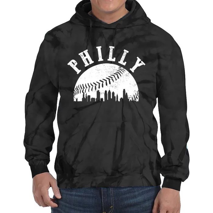 Philly Baseball Sports Skyline Illustration Cityscape Tie Dye Hoodie